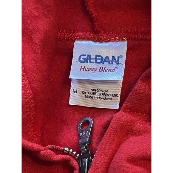 Red Medium Full Zip Fleece Hoodie Sweatshirt – Unisex, Long Sleeve, Plain - Picture 5 of 6